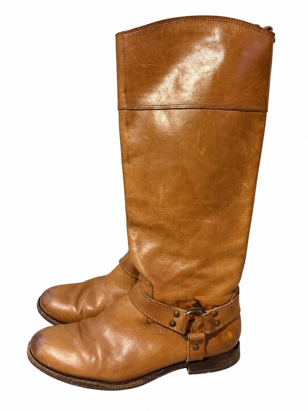 Frye Phillip Tan Leather Knee-High Harness Boots Size 7.5 B